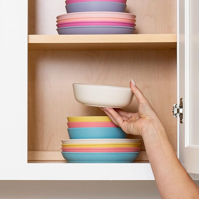 Grow Forward Bamboo Kids Plates and Bowls Sets - 8-Piece Dishwasher Safe Non Toxic Plates for Kids - Reusable Eco Friendly BPA Free Dishes Dinnerware Sets for Children - Paradise