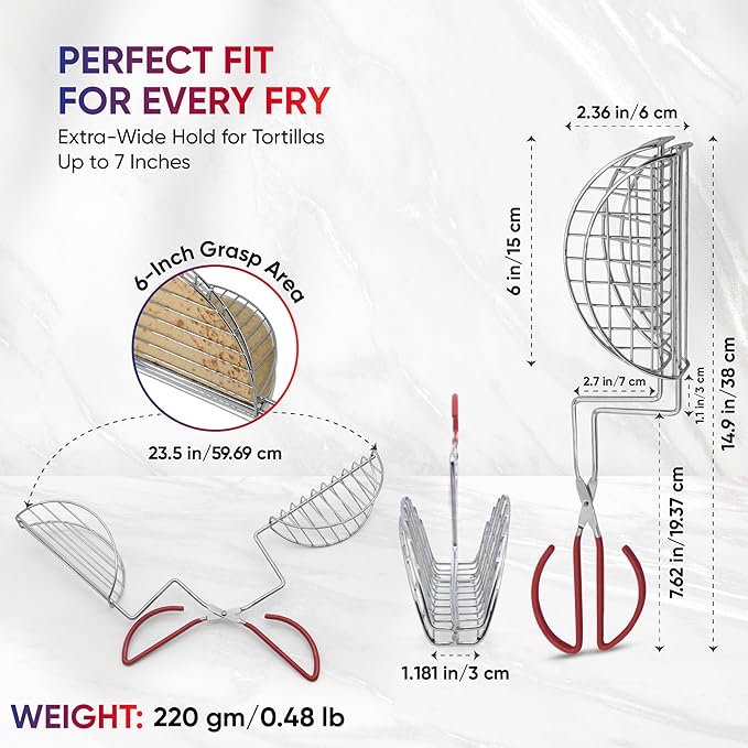 Taco Shell Tongs for Frying by StarBlue - 2 Units 6 Inch U-shaped Easy-Grip Tool for Making Crispy Taco Shells - Heat-Resistant and Dishwasher Safe