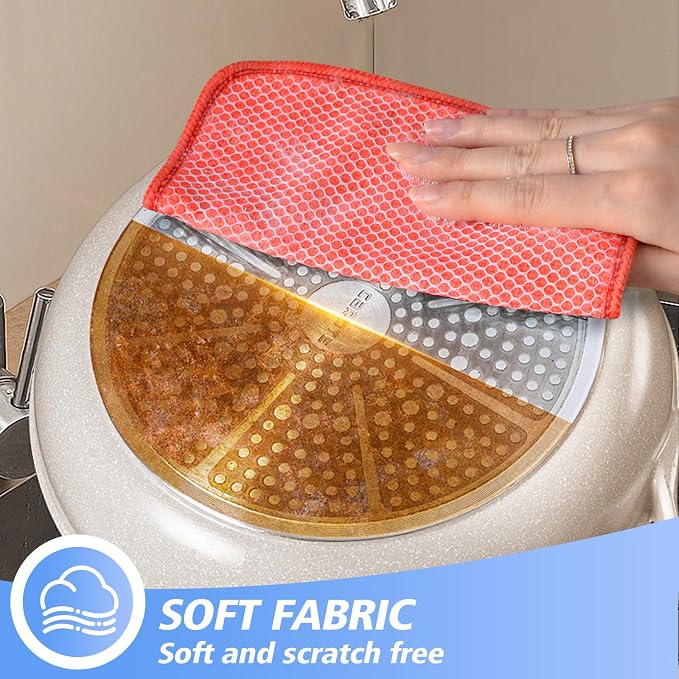 Dish Cloths for Washing Dishes with Scrub Side, Microfiber Dish Rags | Dual-sided microfiber dish cloths with scrubber for stuck-on food, quick dry kitchen washcloths 9 Pack, 7" x 7 Inch Red