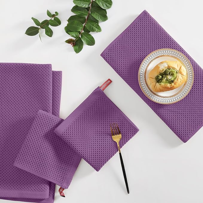 Homaxy 12 Pack 100% Cotton Kitchen Towels and Dishcloths Set, Purple | 12 x 12 Inches and 13 x 28 Inches Kitchen Towels Set, Ultra Soft Absorbent Dish Cloths for Washing Dishes