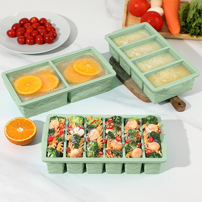 3-Pack Silicone Freezer Trays with Lid, Soup Freezer Container Molds | 2 Large 2-Cup, 4 Medium 1-Cup, 6 Small 1/2-Cup, BPA Free, Ice Cube Tray for Soup, Stews, Sauces, Meal Prep, Broth, Leftovers