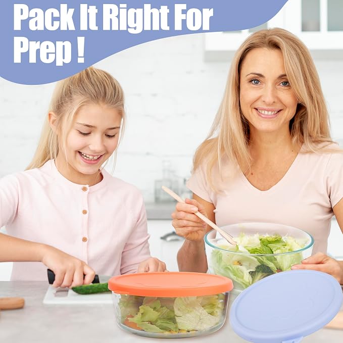LUVCOSY 1 Cup 2 Cup 4 Cup 7 Cup Round Silicone Replacement Lids for Pyrex 7202-PC, 7200-PC, 7201-PC, 7402-PC Glass Bowls, 8 Pack Storage Cover, Microwave & Dishwasher & Freezer Safe