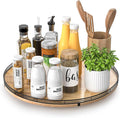 AMH 16-Inch Farmhouse Oak Lazy Susan Organizer for Table and Cabinet | Smooth rotating oak tray with walnut finish for dining tables, kitchen counters, pantries and cabinet storage.