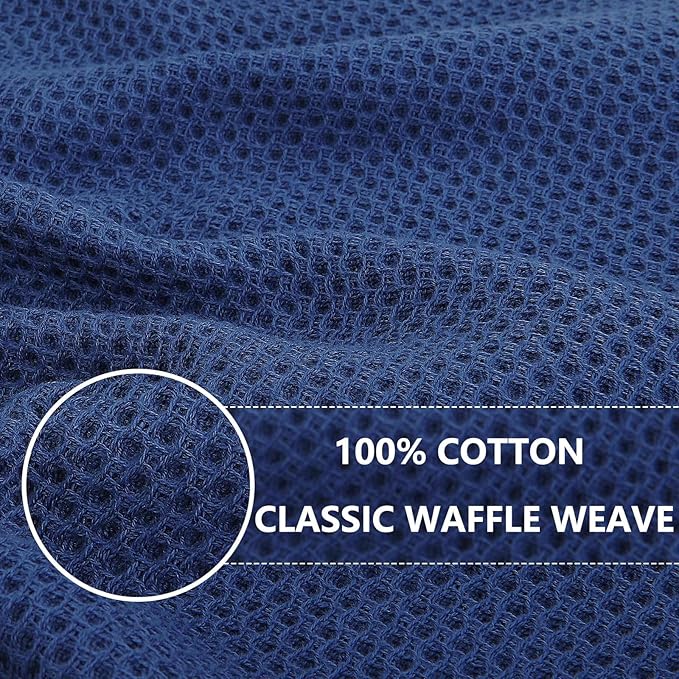 Homaxy 100% Cotton Oversized Waffle Weave Kitchen Towels 8-Pack, Navy Blue | 20 x 28 Inches, Ultra Soft Absorbent Dish Towels, Quick Drying Large Cleaning Towels