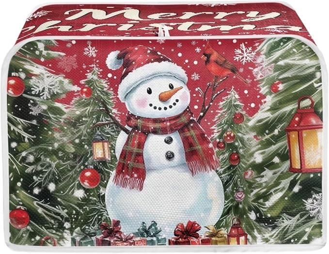 Snowman Pattern Two Slice Toaster Cover Kitchen Small Appliance Covers for Christmas Kitchen Decoration Microwave Oven Dustproof Cover Keep From Dirty Stain