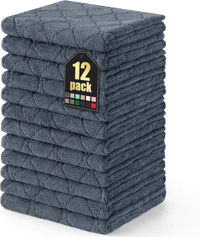 Homaxy 12 Pack Super Soft Absorbent Dish Towels, 13" x 19", Dark Grey | Coral Velvet, Nonstick Oil Fast Drying Microfiber Cleaning Cloth, No Lint Dishcloths for washing and drying