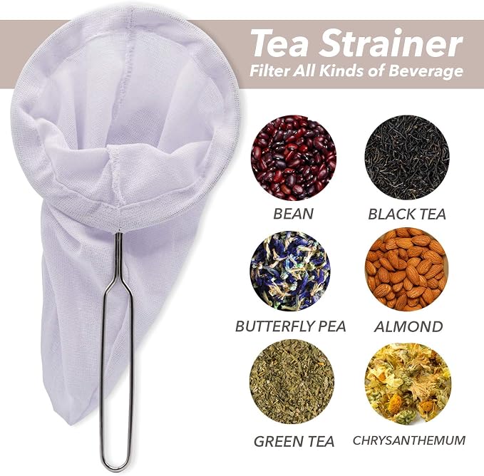 Traditional Thai Style Stainless Steel Reusable Mesh Filter for Thai Tea, Coffee & Loose Leaf Drinks, Strainer Sock 3 Inches