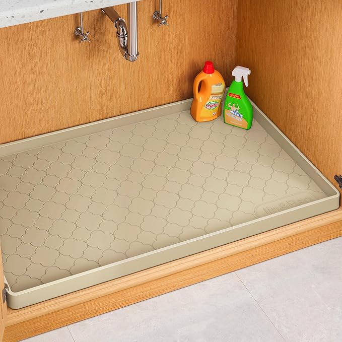 Jin&Bao Under Sink Mat 22" x 22" Waterproof Silicone Cabinet Kitchen Liner | Silicone under kitchen sink mat,cabinet protector,bathroom shelf liner,raised edge,anti-slip,easy to clean & dishwasher safe