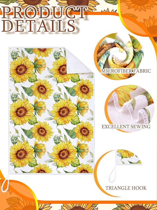 4 Pcs Sunflower Kitchen Towels, Welcome Home Hand Tea Towels Gift | Absorbent Fast Drying Dish Clothes Floral Black Yellow Decor Housewarming Gift for Cooking Bathroom Kitchen Decor