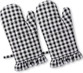 Twistover Checkered Oven Mitts 2-Pack Set, Cotton Gloves,Black | 13.5x6.5 Inch Size with Ruffle Trim, Non-slip Heat Resistant for Baking BBQ Microwave, Plaid Cotton for Cooking