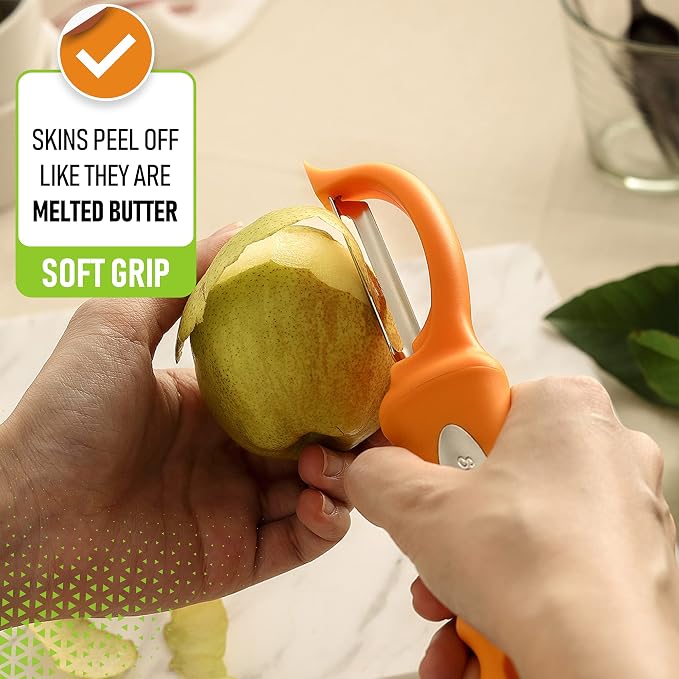 Spring Chef Swivel Potato Peeler with Soft Grip Handle, Set of 2, Mango | Premium Vegetable Peeler w/ Sharp Stainless Steel Blades, Multifunctional Food Peeler for Apple, Carrot, Cucumber, Fruit