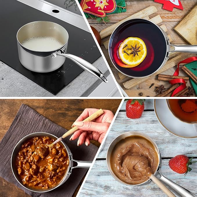 P&P CHEF 1 Quart Tri-Ply Saucepan with Visible Lid, Small Pot, 1 Piece | 1 Qt Stainless Steel Sauce Pan, Cooking Induction Pot Cookware for All Stoves, Healthy & Sturdy, Oven & Dishwasher Safe