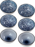 10 oz Small Ceramic Bowls Set of 6, 4.5 Inch Japanese Blue and White Bowls for Ice Cream, Rice, Dessert, Snack, Dipping, Microwave and Dishwasher Safe - Mixing Pattern
