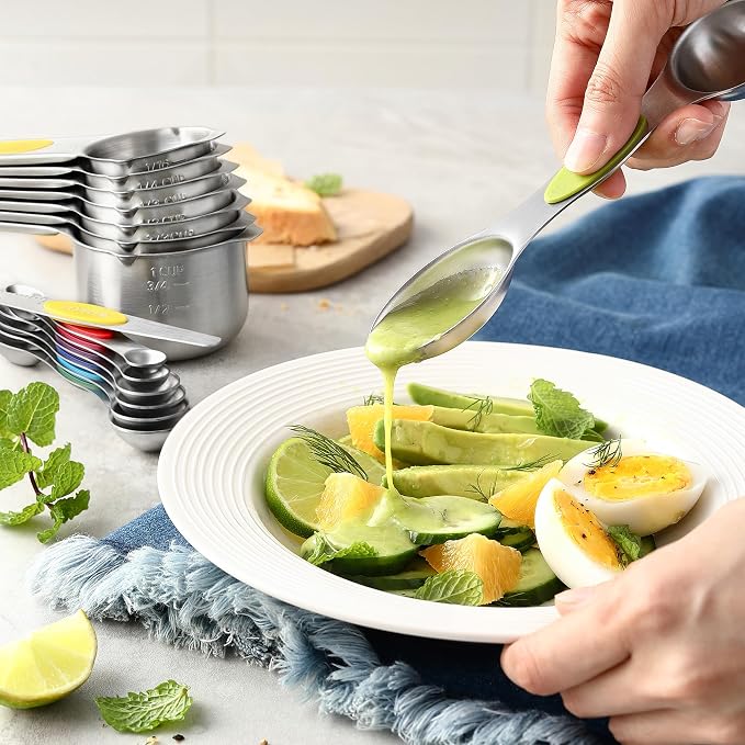 Spring Chef 15 Magnetic Measuring Cups & Spoons Set, Patented, Multicolor | Stackable Stainless Steel Measuring Cups & Heavy Duty Metal Measuring Spoons with Levelers for Dry & Liquid Ingredients