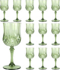 12Pack Plastic Wine Glasses, 7oz Vintage Goblets for Wedding | Unbreakable Crystal Style Reusable Stemware, Elegant New Green Drinking Glass for Party Anniversary & Holiday Celebration