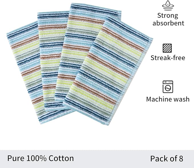 Kitchen Dishcloths for Washing Dishes, Ultra Absorbent Dish Rags, Cotton Cleaning Cloths Pack of 16, 12x12 Inches (Mix-1, 12x12 inch)
