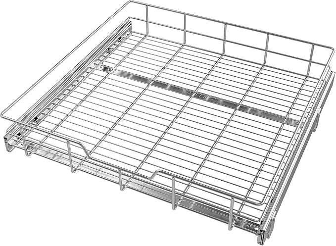 Pull Out Cabinet Organizer 24" W X 22" D, Chromed, Full Slide Out Drawers | For Kitchen Organizers and Storage, Pull Out Drawers For Cabinets Capacity Heavy Duty Caddy, Cabinet Shelves, Bathroom Pantry