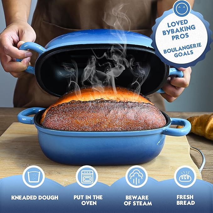 Dutch Oven 9x6 Inch，2.5QT Cast Iron Bread Pans for Bread Baking | Loaf Pan with Lid, loop handles，for Homemade Breadmaking，induction cooktop，oven safe，cooking stews & meats