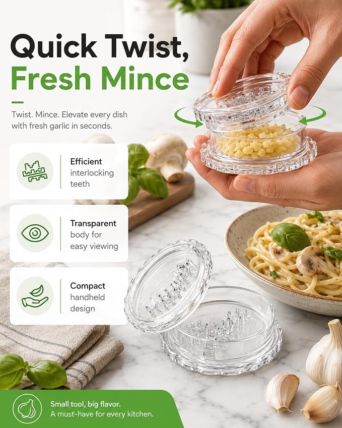 Clear Manual Garlic Twister and Ginger Mincer Tool,Multi Functional Garlic Mincer Grinder,Practical Kitchen Gadget for Mincing Garlic,Ginger,Onion,Nuts & Seasoning Herbs