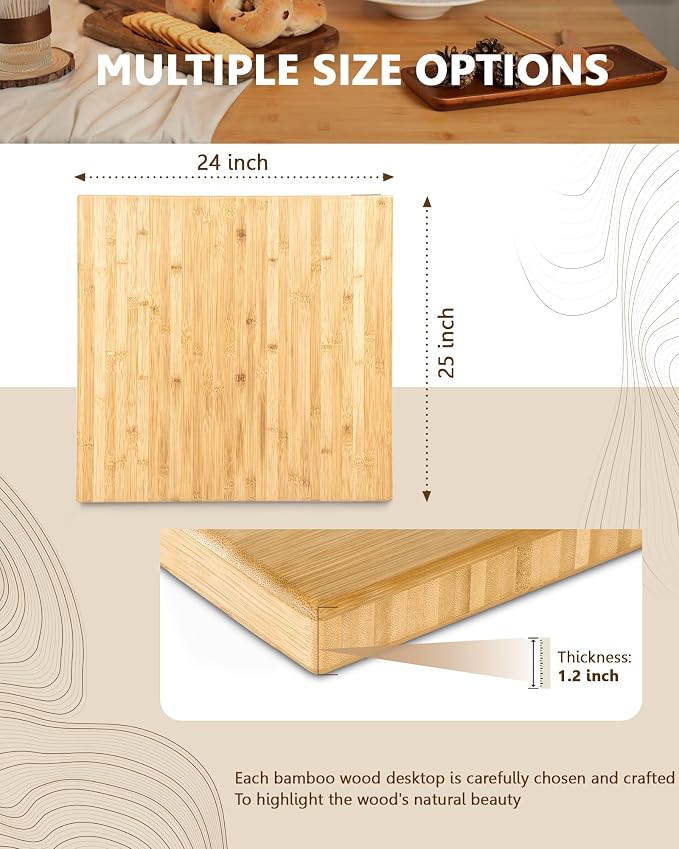 24 x 25 x 1.2 in Finished Bamboo Butcher Block Countertop | Food-contact bamboo countertop with double-sided clear coating, cut-to-fit design and heat tolerance up to 150°C/302°F.