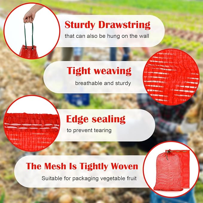 Shinylin 36 Pcs 33" x 20" Mesh Onion Bags Reusable Drawstring Fresh Produce Storage Bags Breathable Vegetable Storage Bag Reusable with Drawstring for Onion Potato Crawfish