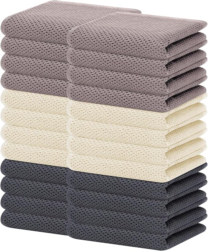 Homaxy 100% Cotton Waffle Weave Kitchen Dish Towels 24-Pack, Mixed Color | 13 x 28 Inches, Ultra Soft Absorbent Dish Towels, Quick Drying Cleaning Towels