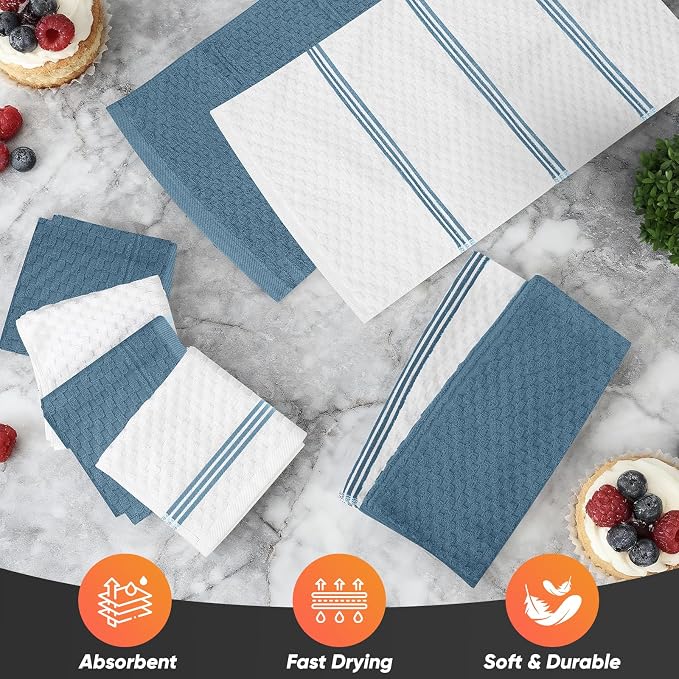 Oven Mitts Kitchen Towels and Dishcloths with Pot Holders Sets, Oven Gloves Hot Pads 500°F Heat Resistant with Silicone Grip, Include 2 Cooking Gloves/2 Potholders/4 Kitchen Towels/4 Dish Towels