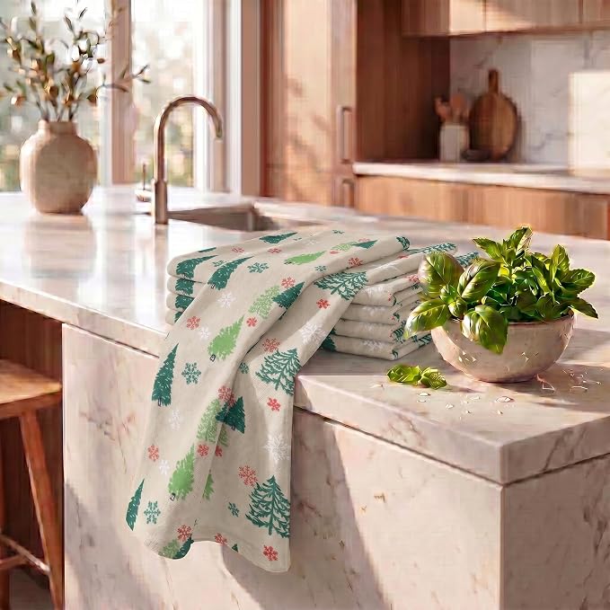 Urban Villa Kitchen Towels Cotton Dish Towels 20”x30” (Set of 6) Grn Tree Print