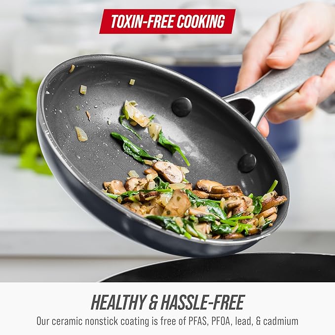Blue Diamond 8" Diamond Infused Ceramic Nonstick Frying Pan Skillet, Gray | PFAS-Free Ceramic Nonstick, Dishwasher & Oven Safe, Stay Cool Handle, Durable Metal Utensil Safe, Egg & Omelet Pan