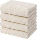 Homaxy 100% Cotton Terry Kitchen Towels(15" x 25", 4 Pack), Beige | Soft and Super Absorbent Dish Towels, 380 GSM Reusable Tea Towel with Hanging Loop, Pineapple Grid Designed