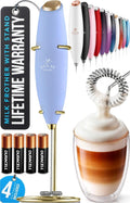 Zulay Kitchen Powerful Milk Frother Wand With Duracell Batteries - Ultra Fast Handheld Drink Mixer - Electric Whisk Foam Maker for Coffee, Lattes, Cappuccino & Matcha - Z1 Motor - Blue & Gold
