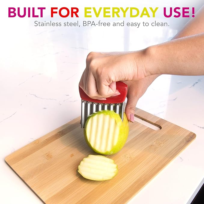 Joie Crinkle Cutter Knife, Wavy Slicer for Potatoes, Vegetables, and More | Stainless Steel Blade Great For Cutting Fries And Other Foods, BPA-Free, Colors May Vary, Receive Purple, Red, or Lime Green