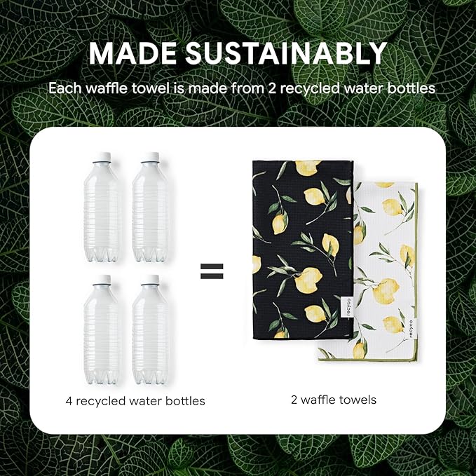 RECYCO Waffle Kitchen Towel Set of 2 - Quick Dry Microfiber Sustainable Dish Towels - Ultra Absorbent Reusable Cleaning Tea Towels - Lightweight Hand Towels,16”x 28”, Lemon Grove