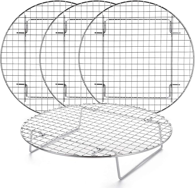 Foraineam 4 Pack 10.5 inch Steamer Rack Round Grilling Rack for Cooling Steaming Baking Cooking, Lifting Food in Pots, Cake Pan, Pressure Cooker and Oven
