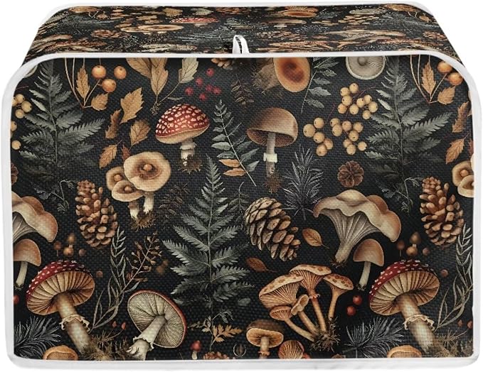 Vintage Mushroom Toaster Cover 2 Slice Dustproof Toaster Bread Maker Cover Small Kitchen Appliance Fingerprint Protection Kitchen Decor