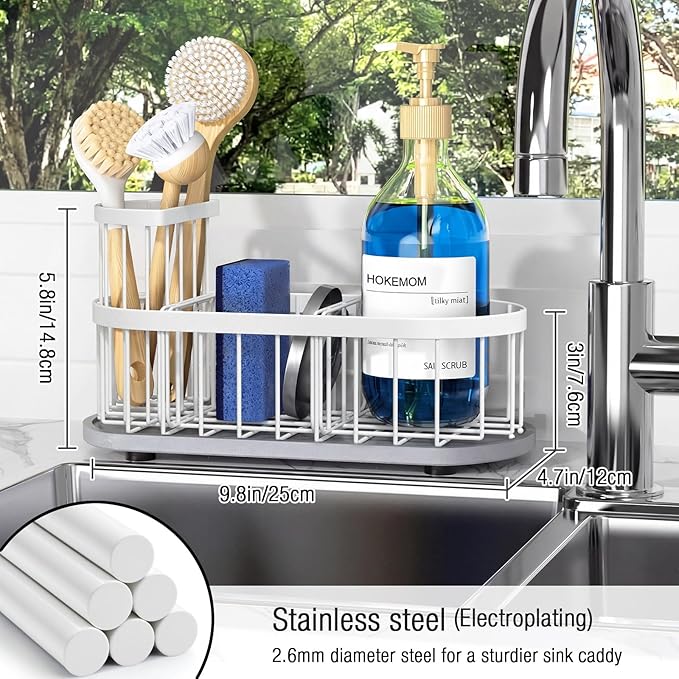 Sink Caddy Kitchen Sink Organizer, Sponge & Brush Holder, Stone Drying Mat | Space-Saving Sink Sponge Holder with Full-Size Tool Storage, Fits Most Sinks, Kitchen Sink Accessory and Countertop Organizer