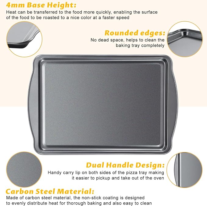 Baking Sheet Set of 2-17" x 11" x 0.5" Carbon Steel Cookie Sheet for Baking, Nonstick Baking Pan with Dual Handles, Rust & Warp Resistant, Perfect for Baking, Roasting, and More