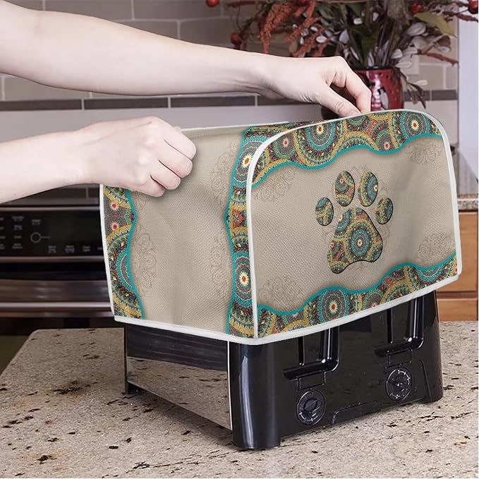 Boho Mandala Paw Printed 2 Slice Toaster Dust-proof Cover with Fingerprint Protection