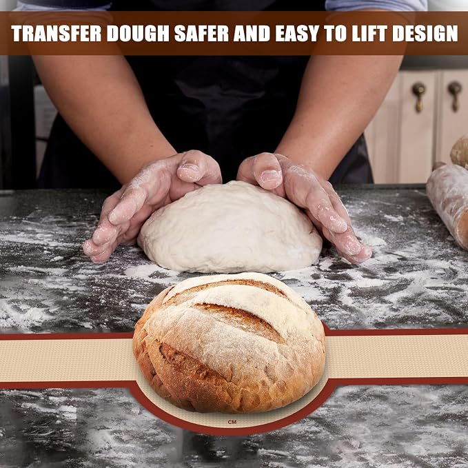 Silicone Bread Sling for Dutch Oven, Non-Stick & Easy to Clean Bread Baking Mat Set, 2 Pcs Reusable Bread Sling with Long Handle to Transfer Sourdough (Red, 2PCS Round)