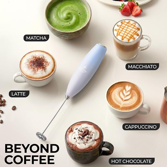 Zulay Powerful Milk Frother for Coffee with Upgraded Titanium Motor - Handheld Electric Whisk, Milk Foamer, Mini Mixer & Coffee Blender for Frappe, Latte, Matcha, No Stand - Grand Cloud