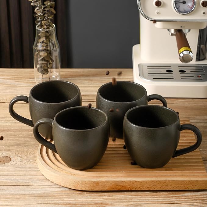 Coffee Mugs Set of 4, Black 16 oz Coffee Mugs for Latte Cappuccino Cocoa and Tea, Ceramic Coffee Cups With Handle,Stoneware Mugs for Housewarming Gifts, Microwave＆Dishwasher Safe