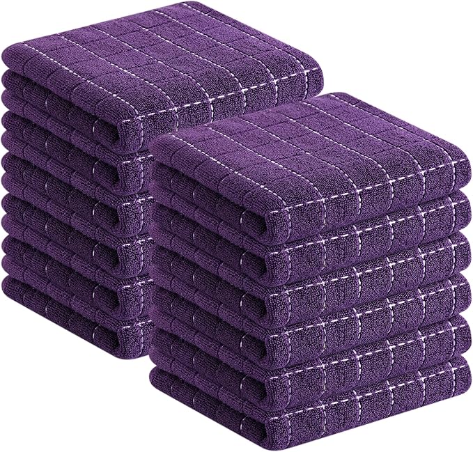 Homaxy 100% Cotton Terry Kitchen Towels, 12 Pack, Purple | Ultra Soft and Absorbent Dish Towels for Kitchen, Suitable for Drying and Washing Dishes