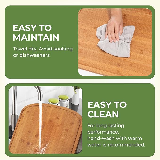 Bamboo Cutting Board For Kitchen, 30"L x 22"W x 1"H, Extra Large Butcher Block Chopping Board with Deep Juice Grooves & Back Inner Handle, Large Charcuterie Board - Carbonized