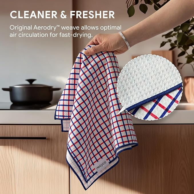 RECYCO Waffle Kitchen Towel Set of 2 - Quick Dry Microfiber Sustainable Dish Towels - Ultra Absorbent Reusable Cleaning Tea Towels - Lightweight Hand Towels,16”x 28”, Americana Bloom