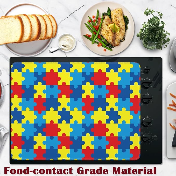 Electric Stove Top Cover Protector,Autism Awareness Puzzle Glass Flat Top Stove Mat,Heat-Resistant Oven Induction Cooktop Mat for Ceramic Countertop Mats Dish Drying Mat