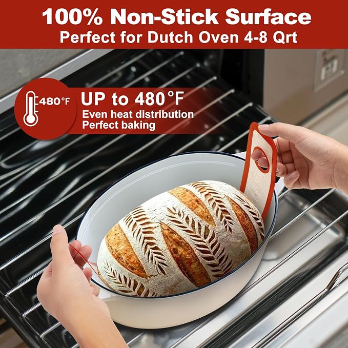 Silicone Bread Sling Oval and Round - Non-Stick & Easy Clean Reusable Oval Silicone Baking Mat for dutch oven. With Long Handles Sourdough Bread Baking mat tools supplier Liner,2 Brown Set
