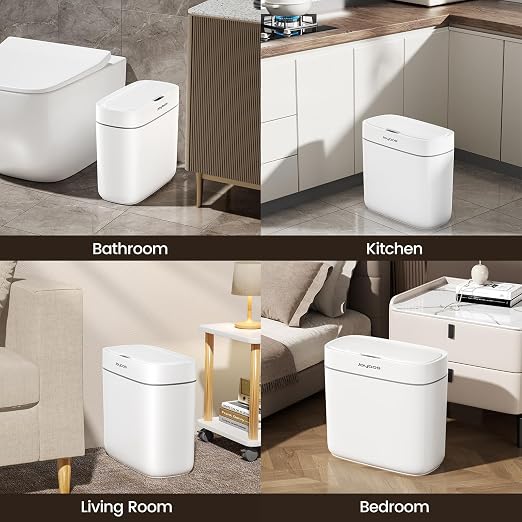 MOPALL 3.5 Gallon Motion Sensor Bathroom Trash Can with Lid | IPX5 Waterproof, Touchless Automatic Lid, Odor Control, Slim Design for Narrow Spaces