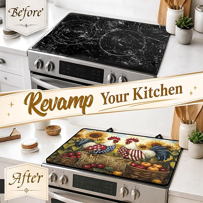 Patriotic Electric Stove Top Cover | Heat Resistant Glass Cooktop Protector for Kitchen Ceramic Countertops, Multiuse Stove Cover and Dish Drying Mat