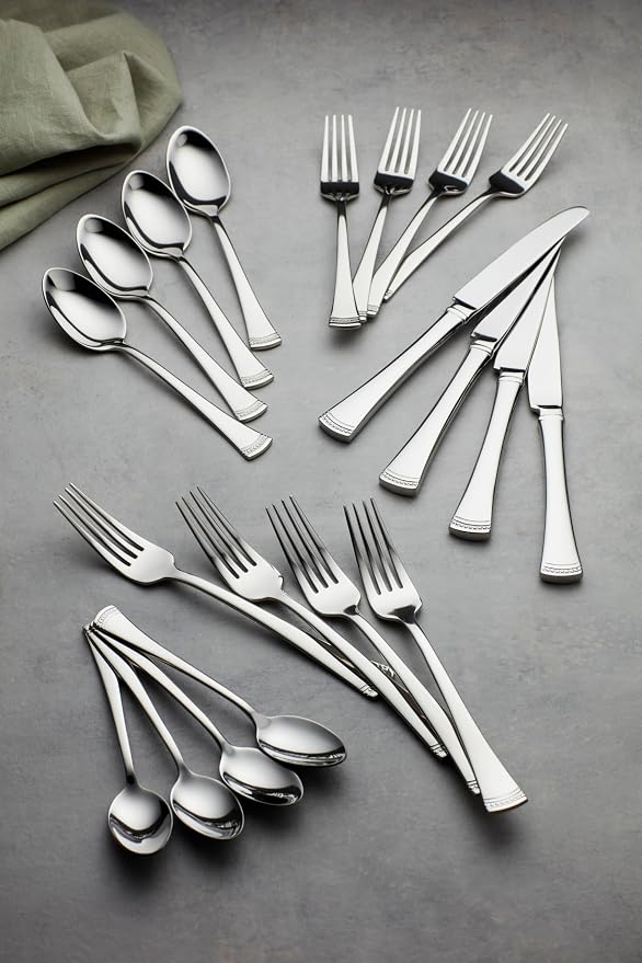 Lenox Portola Flatware Collection, 18/10 Stainless Steel Flatware & Silverware, Dinner Knife Set, 4-Piece