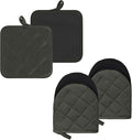 Oven Mitts and Pot Holders Set, Pack of 4, Heat Resistant Silicone Kitchen Mini Oven Mittens for 500 Degrees, Mini Oven Gloves and Hot Pads for Baking Grilling Barbecue Microwave Machine Washable